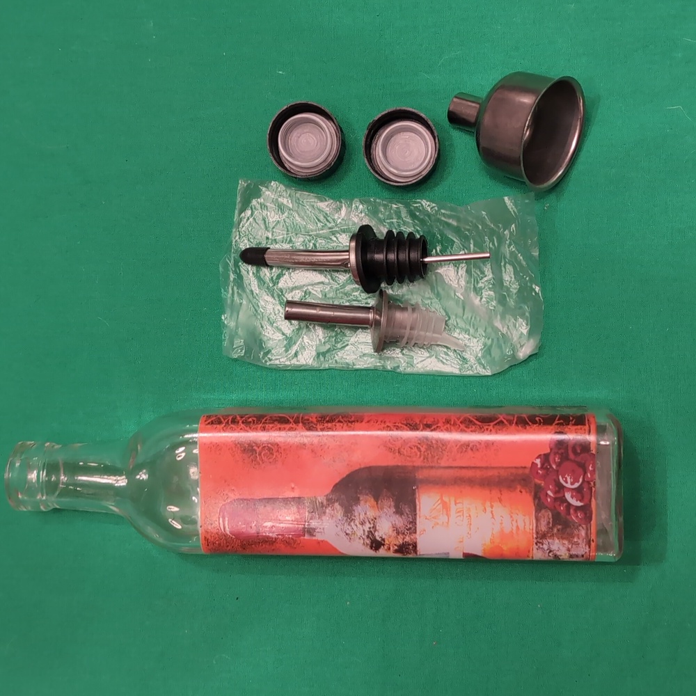 Glass Bottle with 2 Pouring Spouts 2 Lids and a Funnel Olive Oil Wine Vinegar